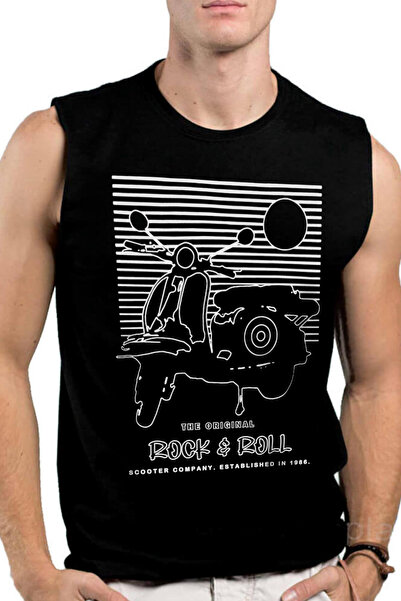 ROCKANDROLL cu dungi Mâner negru decupat pentru scuter |   Tricou fără mâneci...