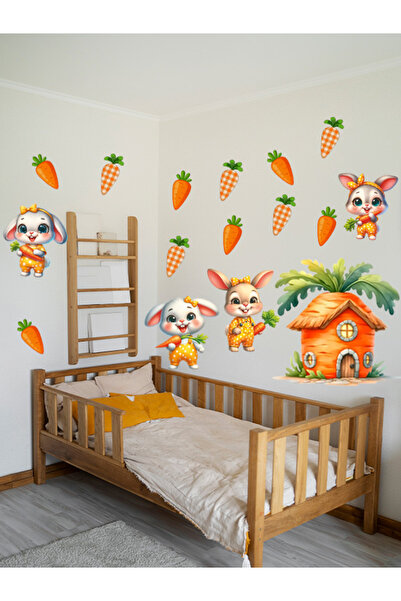 aiki Sevimli Tavşanlar ve Havuç ev Bebek, Çcuk Odası Duvar sticker, 50x100cm