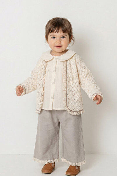Bebezade Baby Girl |   Children's Sofia Lace Cardigan Pants Set