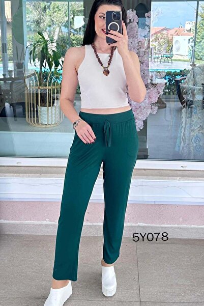 İnce Topuk Viscose Trousers with Elastic Waist 5Y078