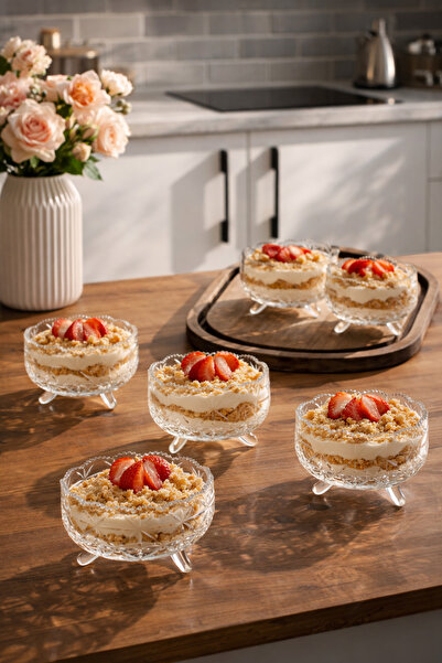 Porsima Dream Bowl 6-Piece Glass Bowl Pudding Dessert and Ice Cream Bowl Turk...