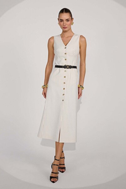 NOK İSTANBUL Sculpt Maxi Dress Striped-Ecru