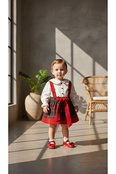ASİLA Baby Girl Holiday Set Plaid Skirt and Embroidered Shirt Set