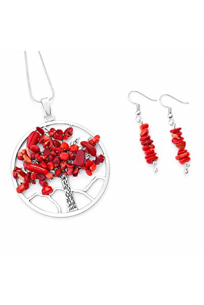 CrisArtDeco Set of Jewelry Tree of Life with Red Coral