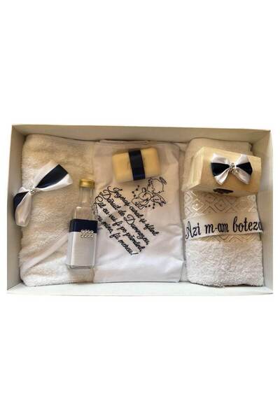 Your Baby Store Trusou botez Premium cu rugaciune – bluemarin, brodat, 7 pies...