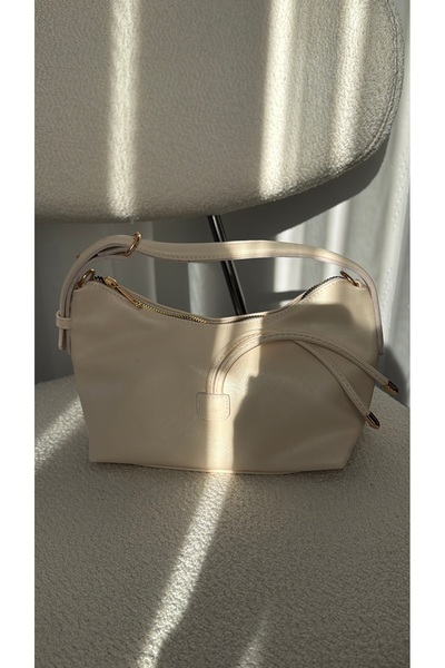 EVVA BAGS Salaş Gold Thread Detailed Cream Shoulder Strap Handbag and O Shoul...