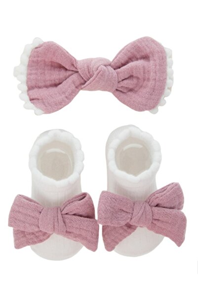 Bambimici - Anika Socks & Ribbon Bow Headband Set -Dark Mauve