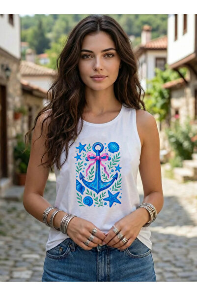 SUNFREE DENİZ KABÜŞU ÇAPA B cu imprimeu Tricou de vară pentru femei, fără mân...