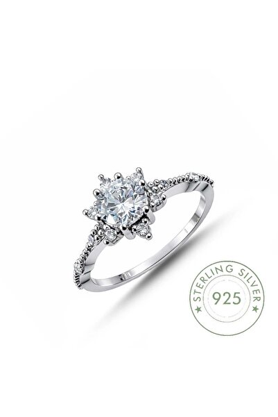 Pietra 14 K Rodyum Kaplama 925 Ayar Gümüş Lotus Yüzük 14 Numara