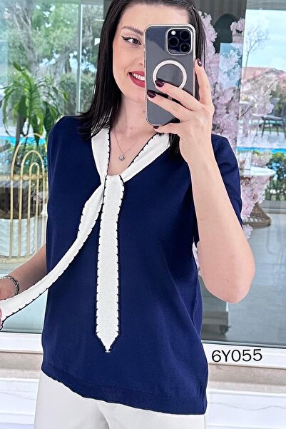 İnce Topuk Collar Detail Mercerized Knitwear Blouse 6Y055