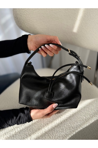 EVVA BAGS Salaş Gold Thread Detailed Black Shoulder Strap Hand and Shoulder B...