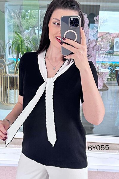 İnce Topuk Collar Detail Mercerized Knitwear Blouse 6Y055