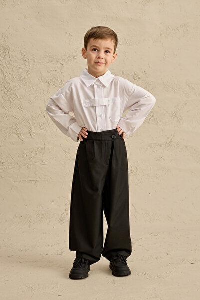 Fahhar Kids Cross-Waisted Pleated Trousers Black
