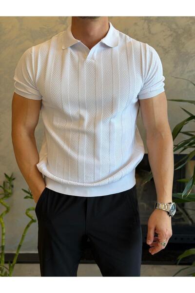 ECARTS Men's Polo Neck Textured Tshirt White Eca065