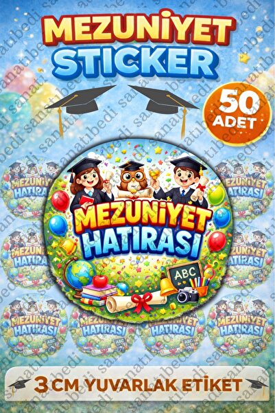 sanatıbedi 50 Adet Mezuniyet Sticker - Okul öğretmen karne için Hediye Paketl...