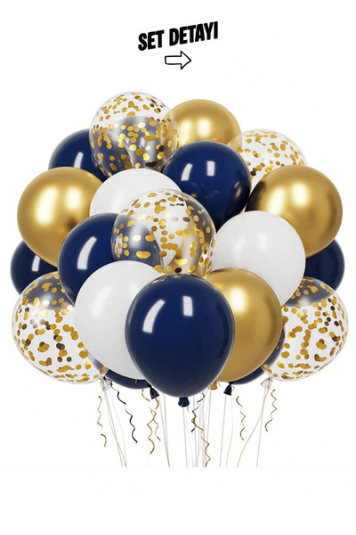 Bunloon Gold Doğum Günü 17 Parça Gece Mavisi Krom Gold Şeffaf Parti Balon Set...