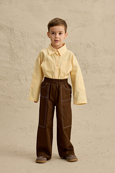 Fahhar Kids Long Pocketed Canvas Trousers Brown