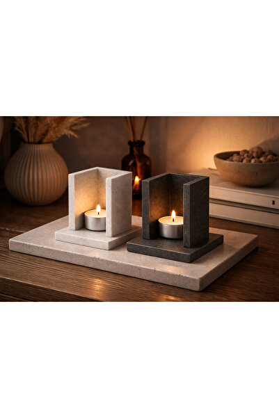 SIRÉ Studio Together Mermer Tealight Mumluk Seti – Siyah & Beyaz Dekoratif Mu...