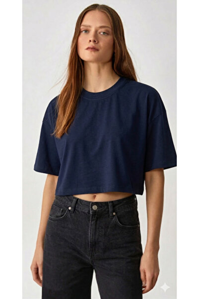 FLAMOVA ΓΥΝΑΙΚΕΙΟ CROP T-Shirt ΥΠΕΡΜΕΓΕΘΗΣ ΕΦΑΡΜΟΓΗ 100% ΒΑΜΒΑΚΙ T-Shirt ΜΕ Σ...