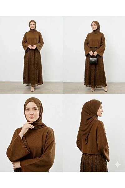 elviano Brown Top and Bottom Skirt Set