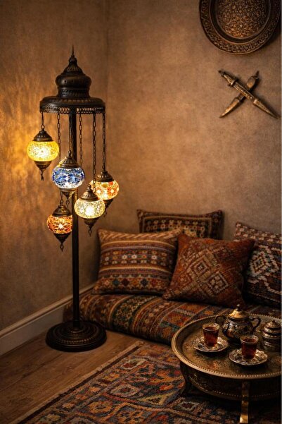 Hd Marketim Otantik Mozaik Lambader 5’li Camlı Dekoratif Yer Lambası – Salon ...