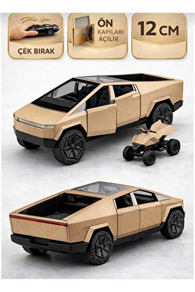 Aksoy Toys Tesla Cybertruck ATV’li Model Araba Çek-Bırak 12 cm Açılır Kapılı ...