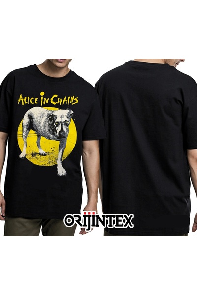 orijintex تي شيرت أليس إن تشينز ثري ليجيد دوج مطبوع أسود للجنسين