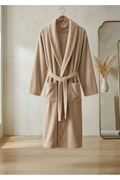 Durul Unisex Bukle Fabric Shawl Single Bathrobe - Beige
