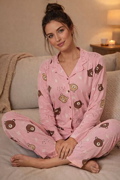 NOCHES PYJAMAS طقم بيجامة نسائي بأكمام طويلة وأزرار كاملة من قماش ميلان النحيف