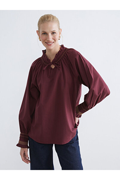 LC Waikiki Peak New Season Ruffled Tie-Detail Collar Embroidered Blouse