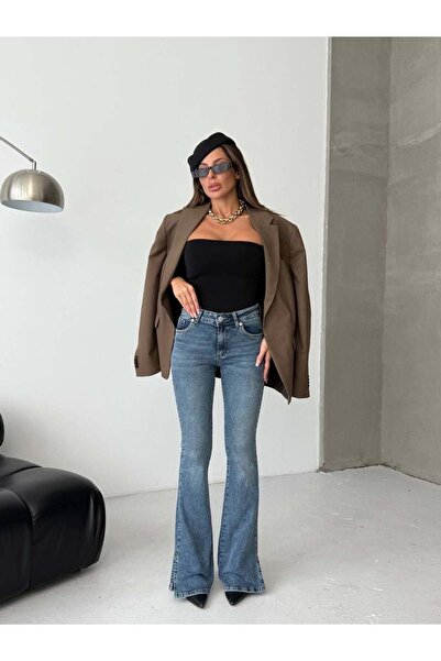 HerTon Pantaloni de damă cu talie înaltă, tip flare – Denim cu picior evazat,...
