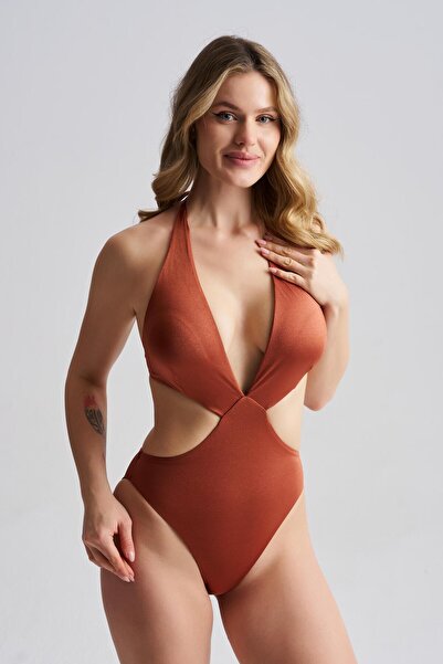 AQUAVİVA Women's Valencia Back Tie-Detail Stylish Mayokini Cinnamon