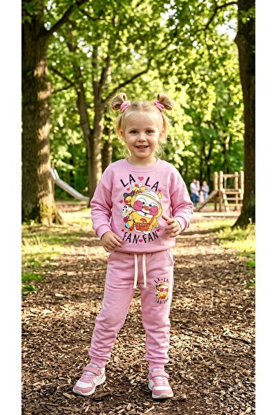 Sinem Çeyiz Harby Kids 100 Pink Chick Cuffed Banded 2 Thread Tracksuit Set