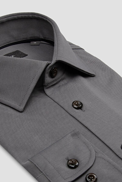 Abbate Florence Woven Rayon Blended Comfort Fit Gray Classic Collar Men's Pla...