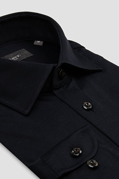 Abbate Florence Woven Rayon Blended Comfort Fit Navy Blue Classic Collar Men'...