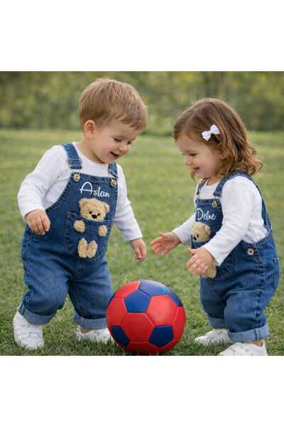BY TUNA DESİGN İsimli Unisex Çocuk Kot Salopet Tulum – Ayıcıklı Jean Çocuk Tu...