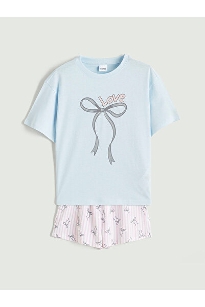 LC Waikiki Özmarka – Комплект пижама с шорти за момичета с принт на панделки ...