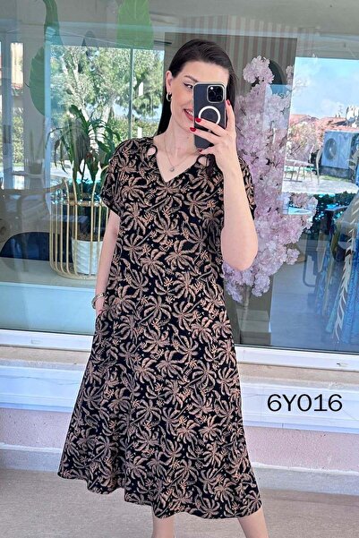 İnce Topuk Halka Detay Viskon Elbise 6Y016