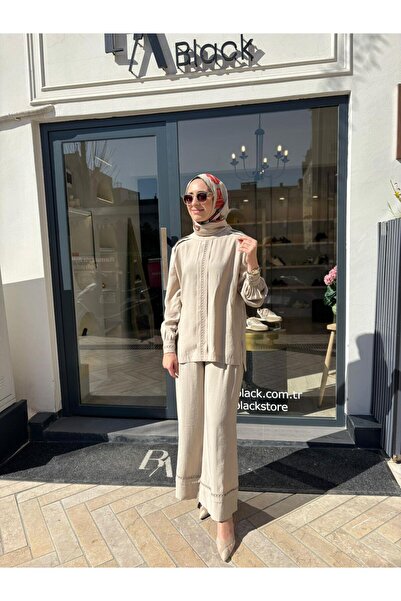 Babil Butik 2601-3007 Detailed Women's Suit Beige