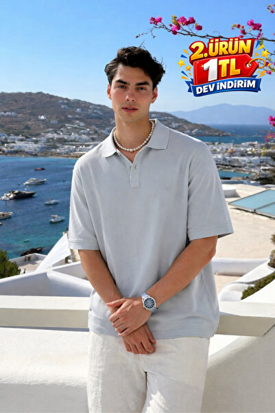 DAMGA JEANS Ανδρικό μπλουζάκι με κοντό μανίκι σε γκρι χρώμα με λαιμόκοψη πόλο...