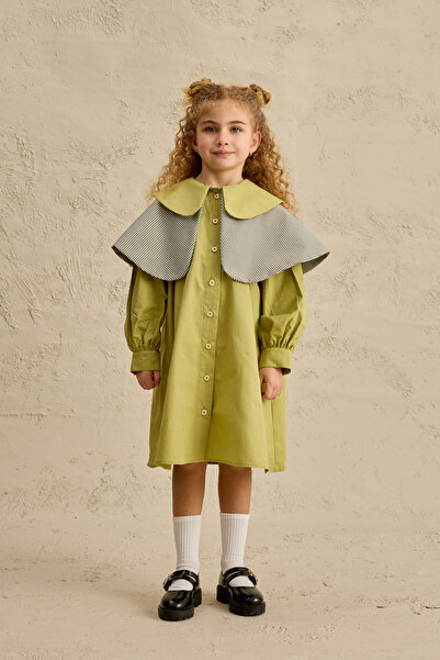 Fahhar Kids Rochie verde cu guler dublu model cu carouri gingham