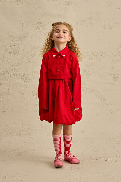 Fahhar Kids Heart Embroidered Skirt Set Red