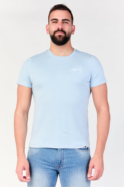 Tommy Hilfiger Men Crew Neck Short Sleeve Embroidered Logo T-Shirt, Blue