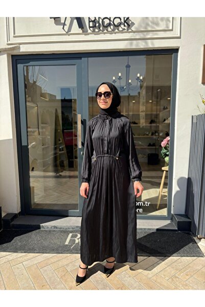 Babil Butik 2601-5031 Ruched Detail Women's Dress Black