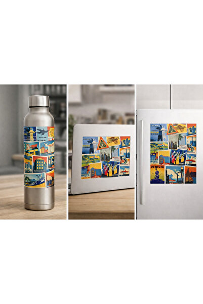 Limitless Design ملصق كولاج للسفر بتصميم عتيق - ملصق بتصميم ريترو لعلامات شرك...