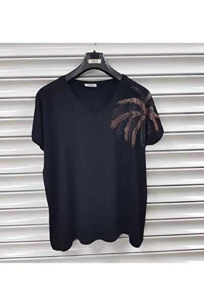 Esina Women's V-Neck Stone Detailed Viscose Blouse