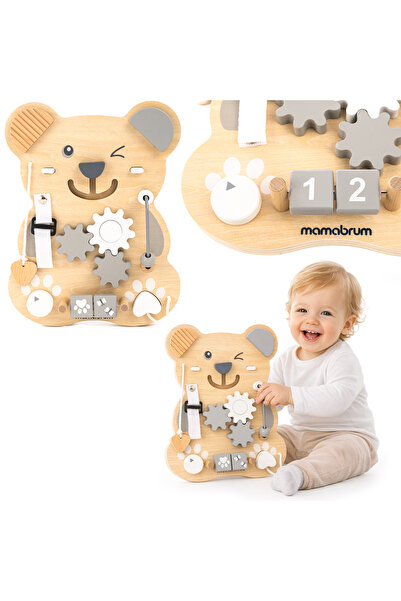 mamabrum Tablă senzorială Montessori lemn 10 în 1 Urs