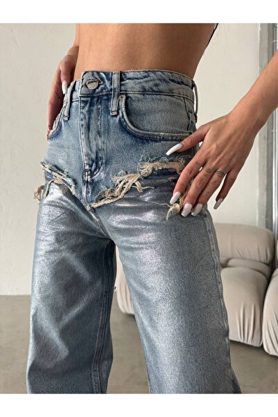 DENİKK DESIGN SPECIAL, BLUZON CU PICIOARE LĂRGI, ARGINTIU, STRĂLUCITOR, CU DE...