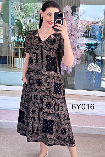 İnce Topuk Rochie din viscoză cu detaliu inel 6y016