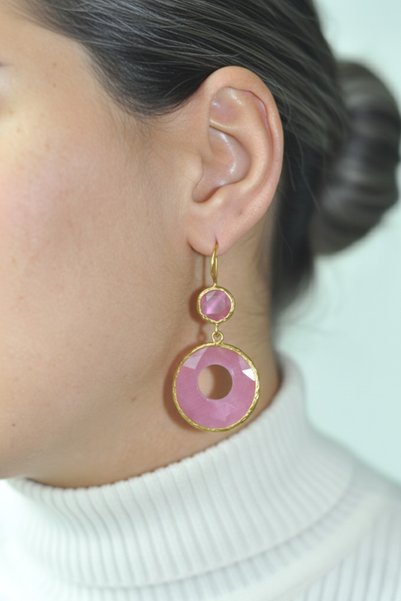 Design by Kadir Kadir Jewellery 22 Ayar Altın Kaplama Kadın Taşlı Küpe -El İş...